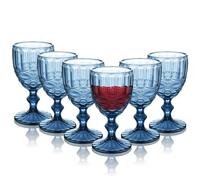 Wine Glasses Set of 6, 300 ml Vintage Red Wine Glasses, Glass Goblets Set, 10 Oz Crystal Wine Drinking Glasses, Wedding Glass Set, Cocktail Glasses for Home Restaurants, Party, Christmas, Clear Blue