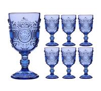 Wine Glasses Set of 6 Blue Embossed 300ml Drinking Goblets Alfresco Dining Glassware