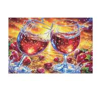 Wine Glasses Toasting with Cherries And Stars 1000 Piece Jigsaw Puzzle for Adults Teens Jigsaw After Gym Relaxation Brainteaser Puzzle for Fitness Lovers Stress 1000 PCS