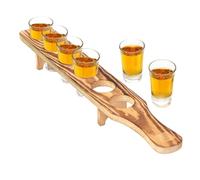 Wine Goblet Holder - Wine Goblet Serving Tray, Tequila Shot Glass Carrier Serving Tray | Wooden Whiskey Caddy with 6 Glasses | Wine Snack Plates for Beverage, Serving Showcase and Organization