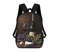Wine, Grapes, And Cheese Still Life Backpack, 3D Printed School Bag, School Lunch Bag, Travel Backpack, Friends Backpack, School Backpack for Girls And Boys 17inch