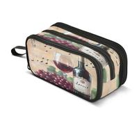 Wine Grapes Musical Notes Pencil Case Big Capacity Pen Bag Pouch Holder 3 Compartments Large Pencil Box for Boys Girls School Storage Organizer
