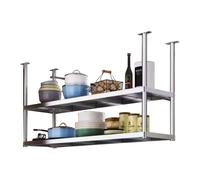 Wine Holder 2 Tier Kitchen Hanging Shelf - 60~120cm Ceiling Mounted Shelves Pot Pan Rack for Bars Restaurants Cookware, Wine Rack/Flower Pot Stand, Stainless Steel(90x35x80cm)