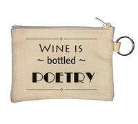 Wine is Bottled Poetry Key Chain Coin Purse Beige
