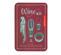Kikkerland Wine Kit - Stainless Steel Tool for Home or Travel - Wine Pourer, Stopper, Drip Collar, Corkscrew