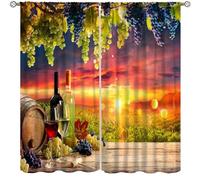 Wine Kitchen Curtains, Glasses of Red and White Wine Served with Grapes French Gourmet Tasting, Window Drapes Set 2 Panels,52x84 Inches
