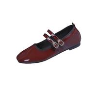 Wine Ladies' Casual Multi-Purpose Plus Size Leather Shoes with Flat Sole and Buckle