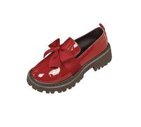 Wine Loafers Shoes for Women Plus-Size Bow Leather Round Toe Fall Comfortable Flat Loafers Slip On Comfortable Casual Flats Driving Shoes Soft Sole Thicken Footwear Size 7