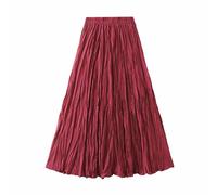 Wine Long Skirts for Women UK Summer Pleated Skirts Midi High Waisted A Line Boho Flared Swing Pleated Beach for Office Work Holiday