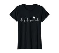 Wine Lover Heartbeat Pulse Line Vino Sommelier Value Graphic T-Shirt, Women, Black, L