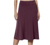 Wine Midi Skirts for Women UK Elasticated Waist Skirts Ladies Pleated A Line Knee Length Jersey Pencil Casual Summer Swing for Office Work Holiday