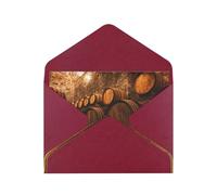 Wine Oak Container Print Horizontal Gold-Edged Pearl Greeting Card W/Envelope-Holiday,Birthday,Anniversary,Party(2pcs)