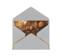 Wine Oak Container Print Horizontal Gold-Edged Pearl Greeting Card W/Envelope-Holiday,Birthday,Anniversary,Party(2pcs)