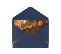 Wine Oak Container Print Horizontal Gold-Edged Pearl Greeting Card W/Envelope-Holiday,Birthday,Anniversary,Party(2pcs)