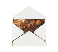 Wine Oak Container Print Horizontal Gold-Edged Pearl Greeting Card W/Envelope-Holiday,Birthday,Anniversary,Party(2pcs)