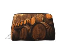 Wine Oak Container Print Makeup Bag Portable Leather Waterproof Cosmetic Bag Clutch Makeup Brush Bag (6.7x4.3in)