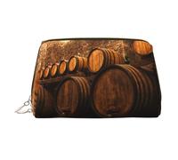 Wine Oak Container Print Makeup Bag Portable Leather Waterproof Cosmetic Bag Clutch Makeup Brush Bag (6.7x4.3in)