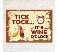 WINE O'CLOCK Retro Metal Sign Man Cave Bar Pub Plaque Party Vintage Gift