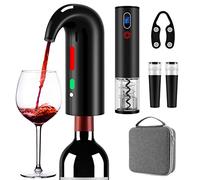 Wine Opener Day Gift Set with Electric Wine Bottle Opener, Wine Decanter&Wine Aerator and Pourer, Wine Stopper, Foil Cutter and EVA Storage Bag, Rechargeable and Automatic(Black)