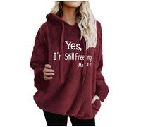 Wine Oversized Hoodie Women Yes I'm Still Cold Jumper, Teddy Fleece Hoodie Fluffy Jumpers with Pocket, Ladies Baggy Sweatshirt Long Sleeve Tops Tunic Jumpers Drawstring Hoodies Plus Size L