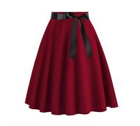 Wine Pleated Skirts for Women 1950S Vintage Skirts Midi A Line Skirt Ladies Elegant Flared Lomg Skater Knee Length Swing for Party Work Vacation