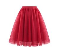 Wine Pleated Skirts for Women - Midi, A Line, Tutu, Elasticated Waist, Mesh, Layered, Swing, Petticoat, Vintage, Prom, Party, Ballet, Tulle Skirt
