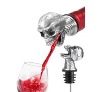 Wine Pourer & Bottle Stopper, Drip-Free Aerator Spout Fits Standard Wine/Liquor Bottles, Zinc-Alloy Bar Accessory with Secure Silicone Cork, No-Spill Wine Dispenser, Gift for Men (Grim Skull)