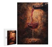 Wine Pouring Into Glass Painting: Winter Activity Gift, 500 PCS Wooden Brain Teaser for Adults, with A Decorative Finished Picture