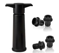 Wine Preservation Vacuum Pump, Bottle Stopper with 4 Wine Pourers, Reusable Silicone Protector, Reusable Bottle Stopper for Keeping Wine Fresh, Suitable for Beer, Champagne, Sparkling Wine (Black)