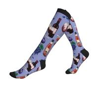 Wine Print Sports Socks 50Cm Women Flight Socks Non-Slip Compression Stockings For Post-Surgery Edema Aching Legs Nurses