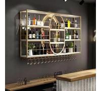 Wine Rack, 3 Tier Wall Mounted Metal Wine Bar Shelves with LED Light & Glass Holder, Large Capacity, Household/Commercial Use