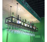 Wine Rack 60cm/80cm/100cm/120cm/140cm Creativity Wine Glass Rack Ceiling Hanging shelf Kitchen Storage Shelving Floating Shelves, Solid Wood and Metal Iron，Black Adjustable Wine Holder ( Size : 60x25x