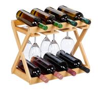 Wine Rack Bottle Stand Glass Holder Home Bar Shelf Storage Bamboo 35x45x23cm