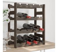 Wine Rack Grey Solid Pinewood 16 Bottle 4-Tier 54x43x25cm Rustic Wave Countertop