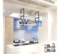 Wine Rack - Hanging Solid Wood Shelf, 2-Tier Wrought Iron Wall Display Rack, Kitchen Storage for Bottles, European Vintage Decorative Design