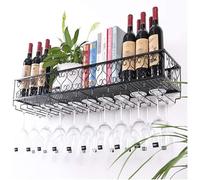 Wine Rack Home/Bar Retro Industrial Wall Mount Wine Cabinet with Hanging Metal Wine Shelves Stemware Rack for Home Bar Restaurant Kitchen Cabinet Organizer Home Decor/Black/60cm