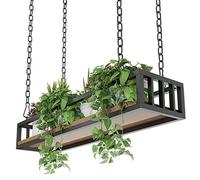 Wine Rack Home Red Holder Wine Glass Rack Restaurant Bar Organize Kitchen Ceiling Flower Pot Rack,Ceiling Hanging Flower Stand Floating Shees with Solid Wood Board and Iron Frame,100×25×15Cm Safehappy