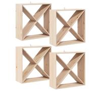 Wine Rack Made of Solid Pine Wood, Natural, 62 x 25 x 62 cm, Set of 4 with Sturdy Compartment for Bottle Storage, Ideal for Living Room, Kitchen, Bar and Stylish Storage