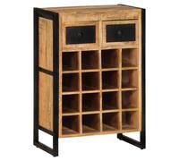 Wine Rack Natural Mango Wood & Black Iron 55x35x81cm 16-Bottle 2-Drawer Handmade