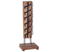 Wine Rack Natural Teak & Black Iron 35x35x100cm Solid Wood 6-Bottle Stand Floor