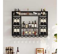 Wine Rack Wall Mounted Bar Shelves Liquor Bottle Display Shelf for Liquor Bottles with Wine Glass Rack Wall Wine Racks for Wine Bottles Kitchen Wall Shelf for Home Bar Dining Room Kitchen(Black,39.37i
