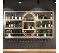 Wine Rack Wall Mounted - Industrial Metal Hanging Wine Holder with LED Light, Large Capacity Display Stand for Wine Glasses and Bottles