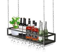 Wine Rack Wall Mounted, Wine Bottles Storage Shelf, Metal Glass Holder Iron Hanging Liquor Bottles Shelves Coffee Bar Glass Organizer Plant Stand(Black,80x25x20cm)