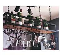 Wine Rack with Hanging Glass Holder, Ceiling Mounted Iron Organizer Shelf for Home Decor, Floating Storage Solution