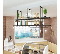 Wine Racks - Ceiling Wine Glass Rack, Industrial Metal Bar Wine Glass Hanging Rack, 2-Layer Hanging Kitchen Storage Rack, for Display Red Wine, Plants, Books, Tableware, Easy to Install Be Safehappy
