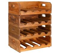 Wine Racks Made of Solid Mahogany Wood, Pack of 4, 46 x 30 x 15 cm, Bottle Rack for 16 Bottles, Handmade, Stackable with Handles, Rustic Design for Home Bar, Kitchen, Cellar