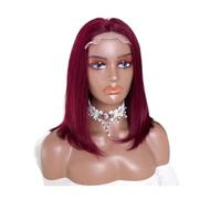 Wine Red 13x4 HD Lace Front Wigs for Black Women Burgundy Straight Short Bob Wig Human Hair Pre Plucked Adds Volume(16inch)