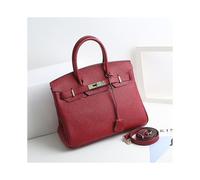 (Wine red, 20*15*10cm) Ladies Women Leather Handbag Birkin First Layer Cowhide Leather Tote Bag Commuter Crossbody Kelly Handbag