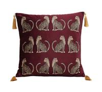 (Wine Red, 45x45cm) Leopard Pillow Cover with Gold Tassels Trim, Decorative Luxury Cushion Cases for Home Decoration