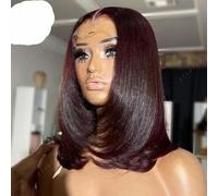 Wine Red 99J Color Short Human Hair Transparent 180% Density Full 13X4 Lace Frontal Wig Human Hair for Women Preplucked Wig-8inches-13x4 Frontal Wig 180-Color Dark 99J
